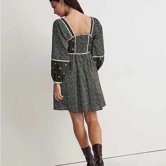 Madewell Floral Mix Square Neck Mini Dress Dark Forest Green 2 - Picture 3 of 13